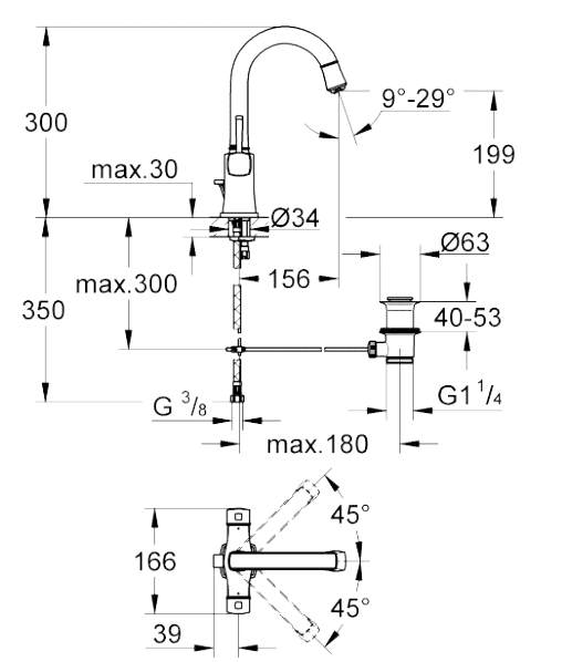 ЧертежGrohe Grandera (21107000)