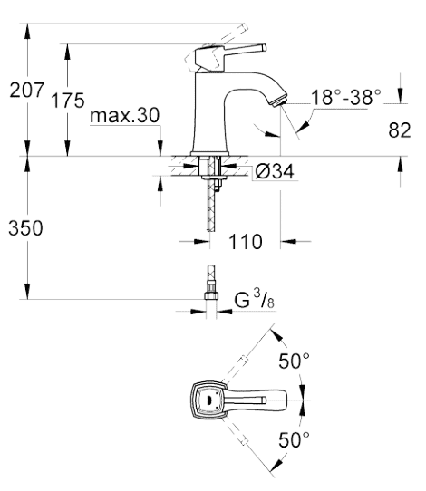 ЧертежGrohe Grandera (23310IG0)