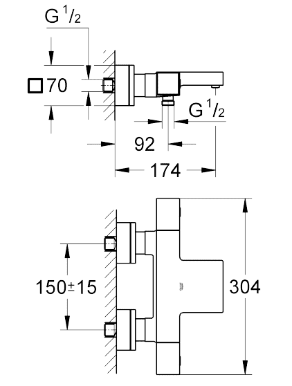 ЧертежGrohe Grohtherm Cube (34497000)