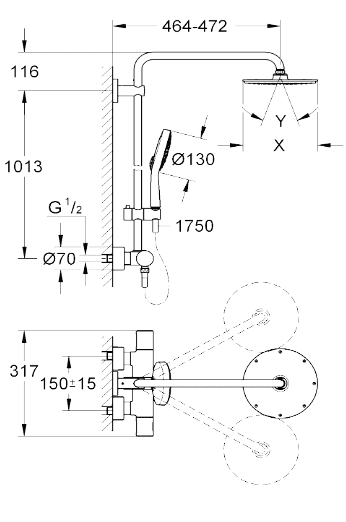 ЧертежGrohe Rainshower System 210 (27967000)