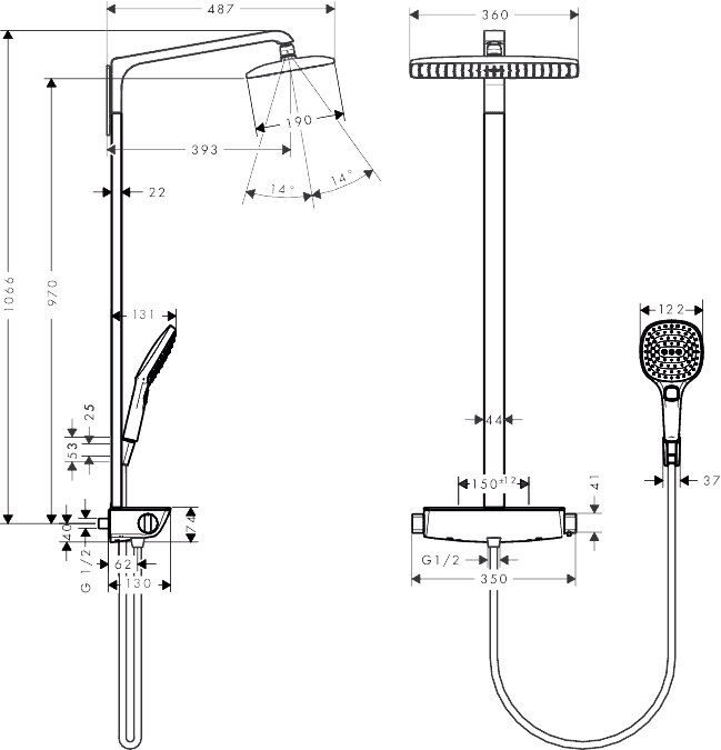ЧертежHansgrohe Raindance Select E 360 Showerpipe (27112400)