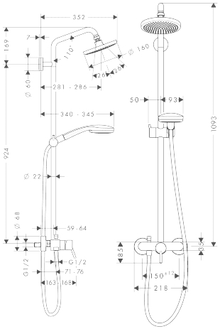 ЧертежHansgrohe Croma 160 Showerpipe (27154000)
