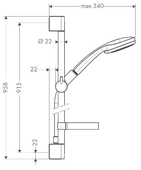 ЧертежHansgrohe Croma 100 1jet/ Unica'C 0.9 (27724000)