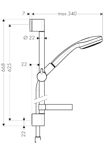 ЧертежHansgrohe Croma 100 1jet/ Unica'C 0.65 (27717000)
