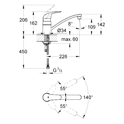 ЧертежGrohe Euroeco (32750000)