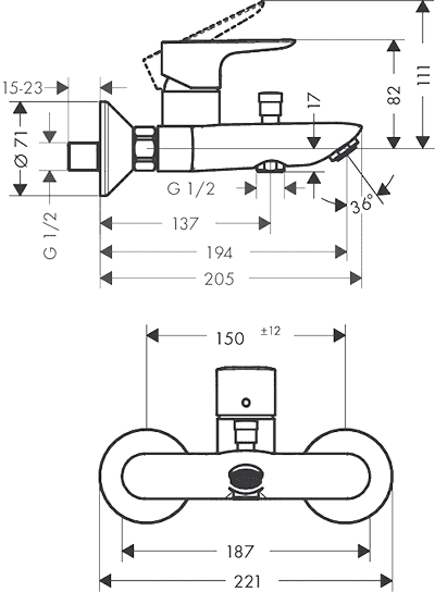 ЧертежHansgrohe Talis E (71740000)