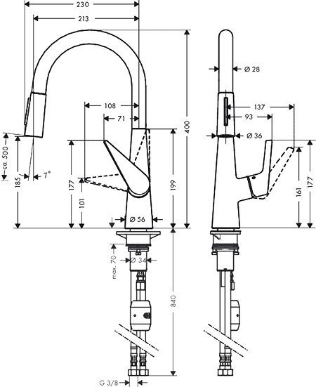 ЧертежHansgrohe Talis S (72813000)