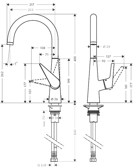 ЧертежHansgrohe Talis S (72810000)