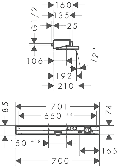 ЧертежHansgrohe ShowerTablet Select (13183000)