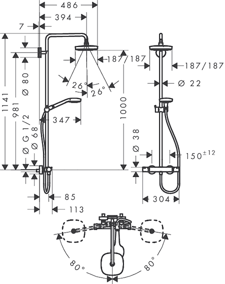 ЧертежHansgrohe Croma Select E (27256400)