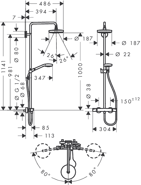 ЧертежHansgrohe Croma Select S (27253400)