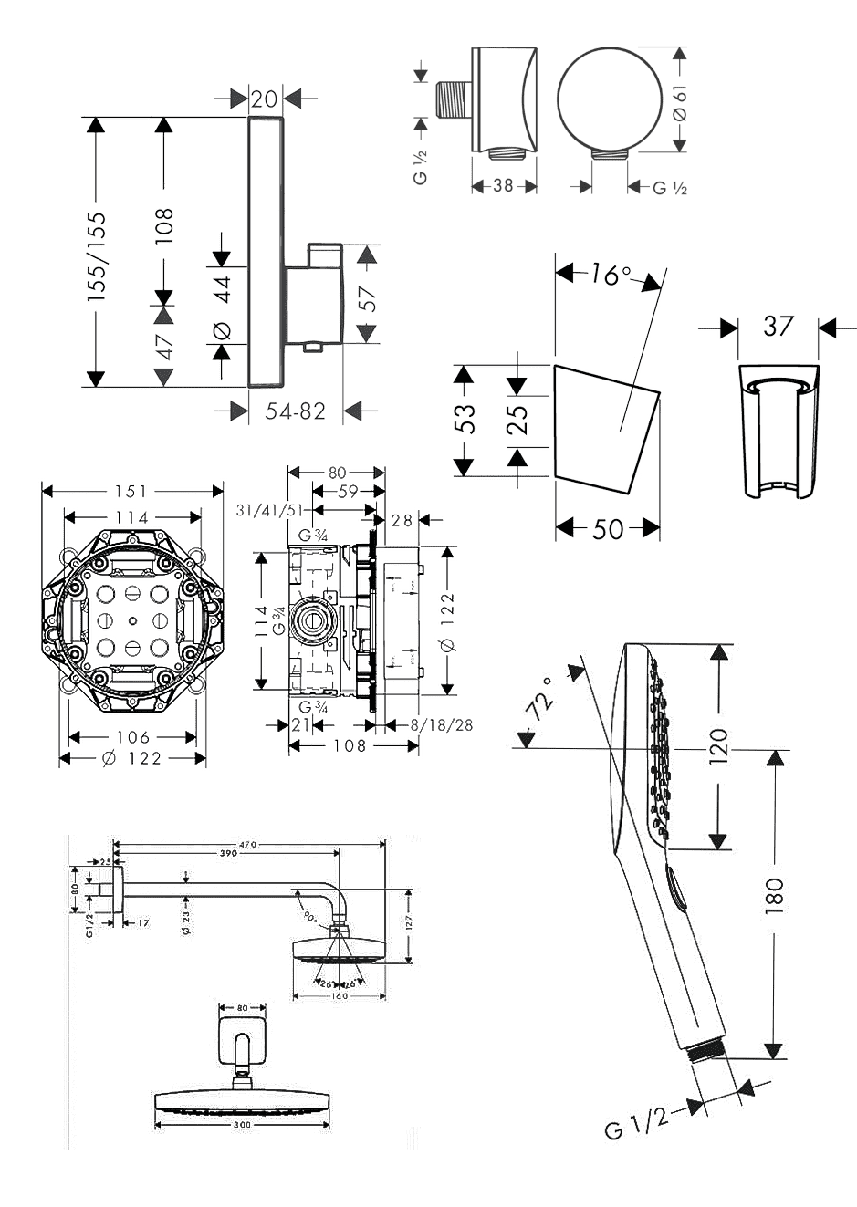 ЧертежHansgrohe Raindance Select E (27296000)