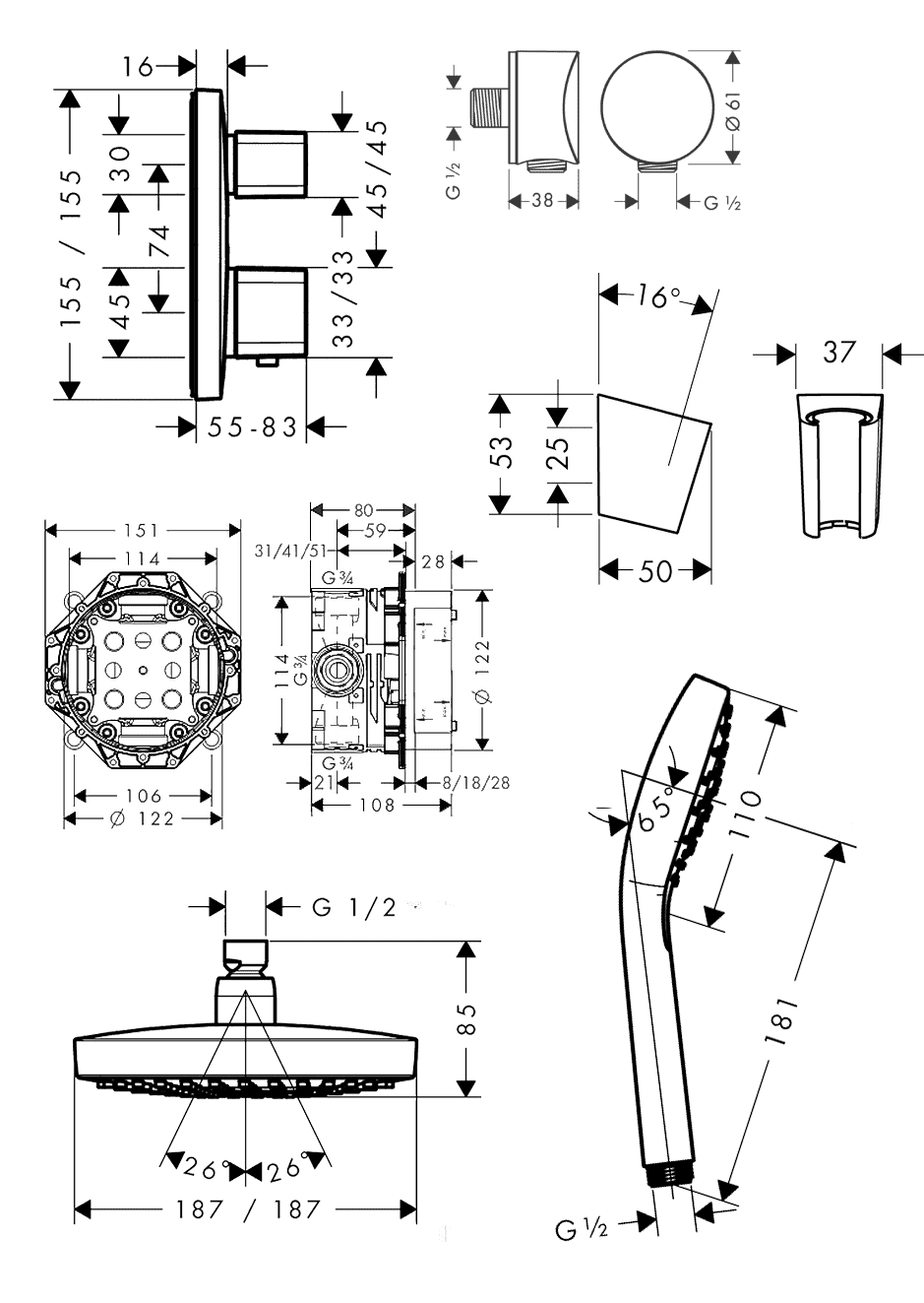 ЧертежHansgrohe Croma Select E (27294000)