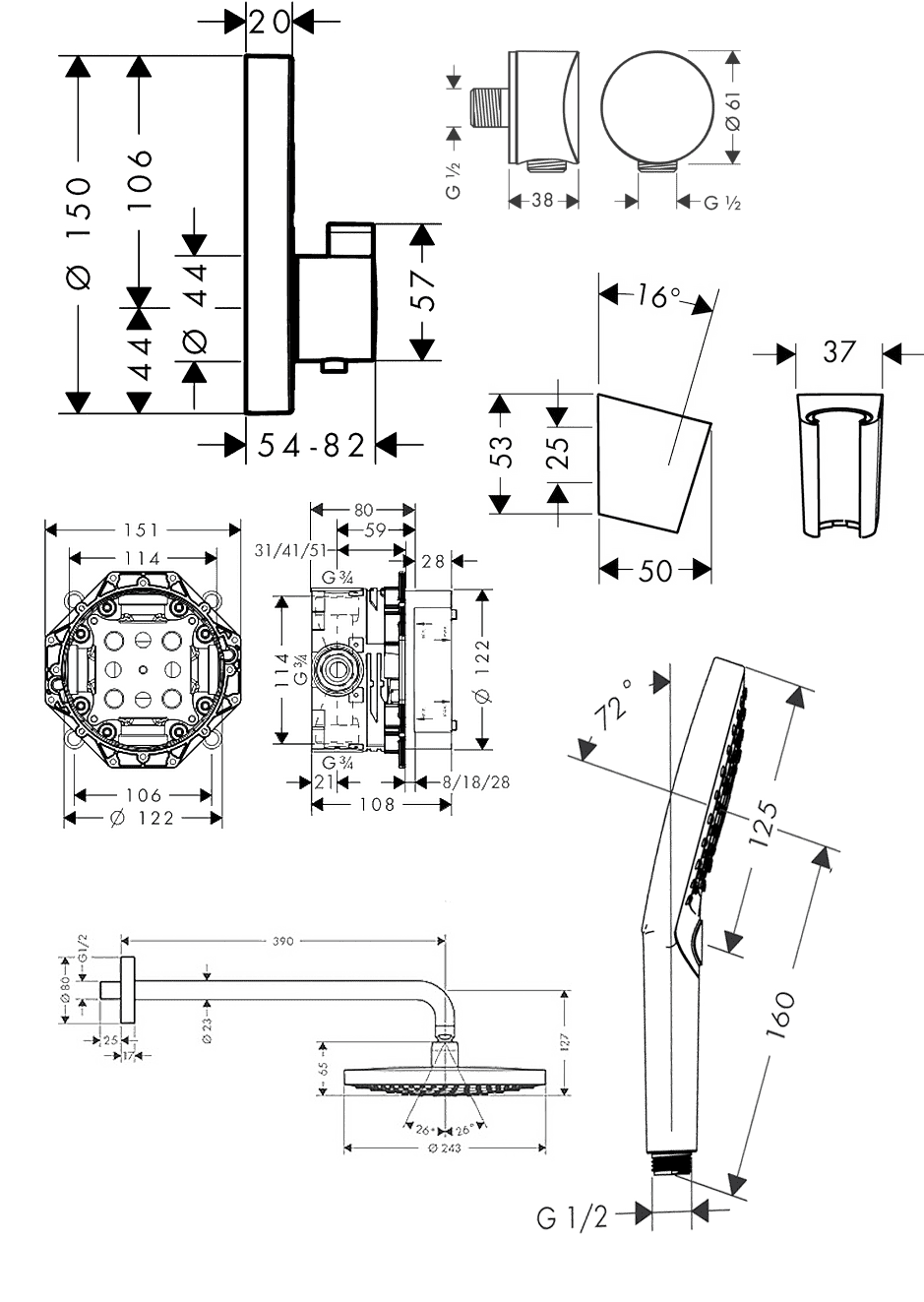 ЧертежHansgrohe Raindance Select S (27297000)