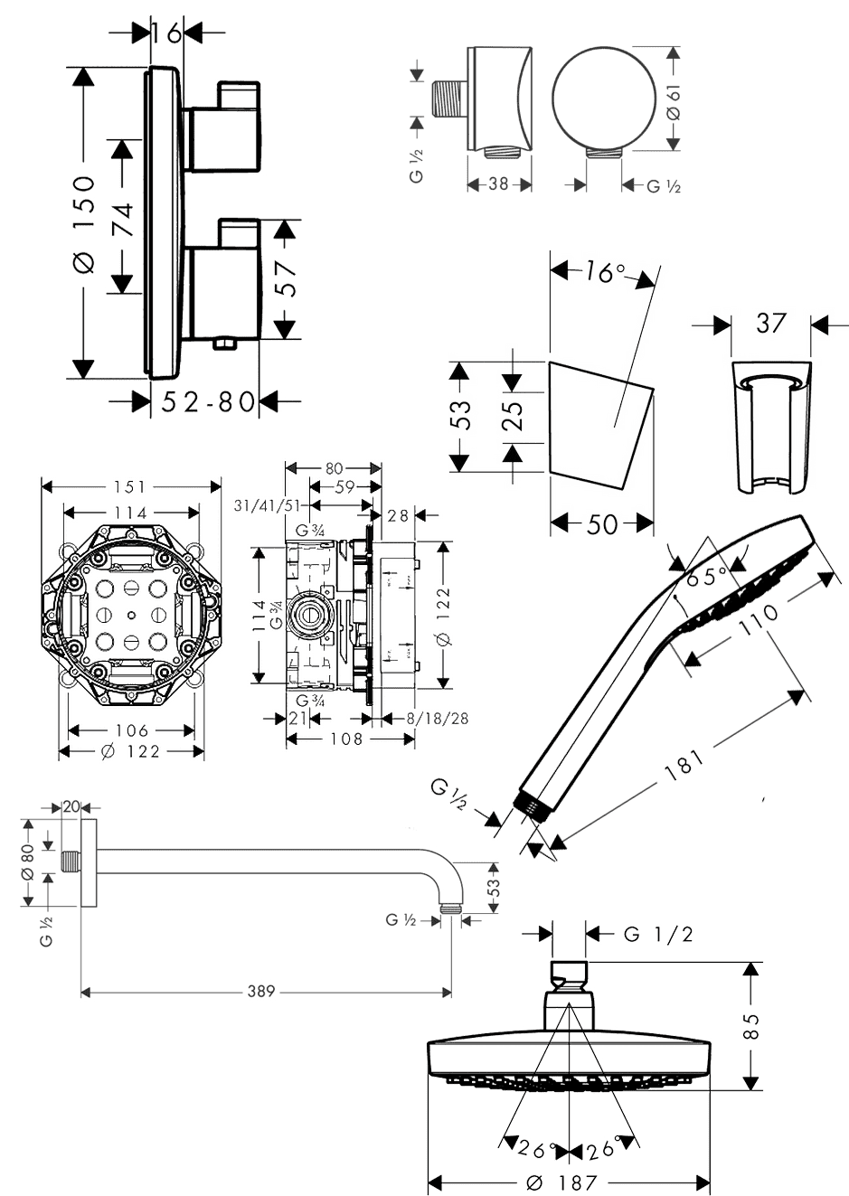 ЧертежHansgrohe Croma Select S (27295000)