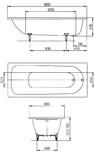 ЧертежKaldewei Saniform Plus 180x80 (112800010001)