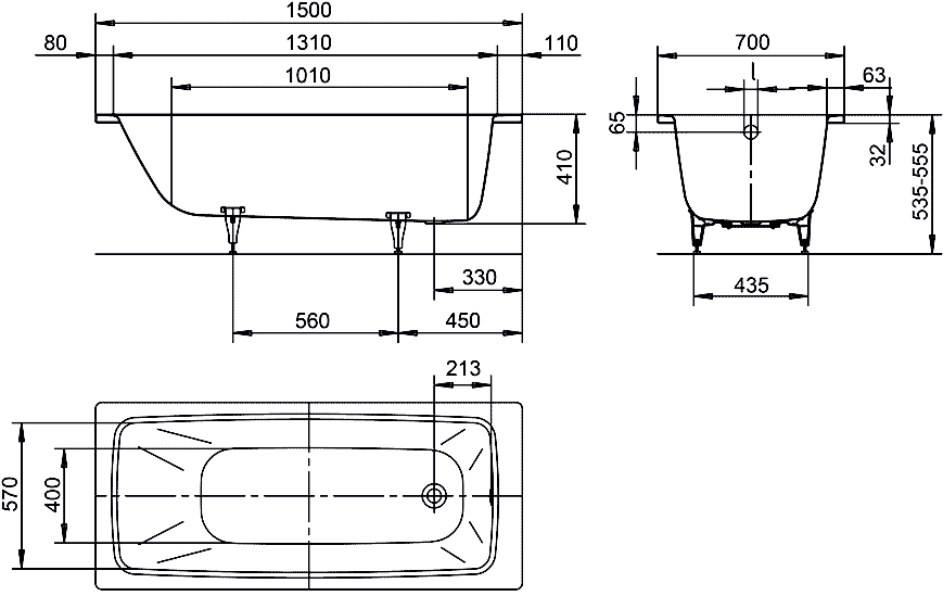 ЧертежKaldewei Cayono 150x70 (274700010001)