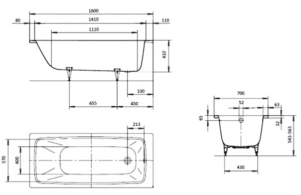 ЧертежKaldewei Cayono 160x70 (274800010001)