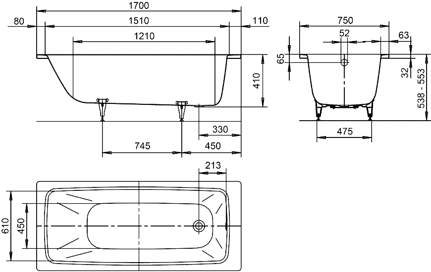 ЧертежKaldewei Cayono 170x75 (275000010001)