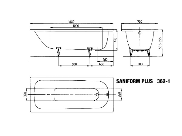 ЧертежKaldewei Saniform Plus 160x70 (111700010001)
