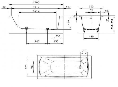 ЧертежKaldewei Cayono 170x70 (274900010001)