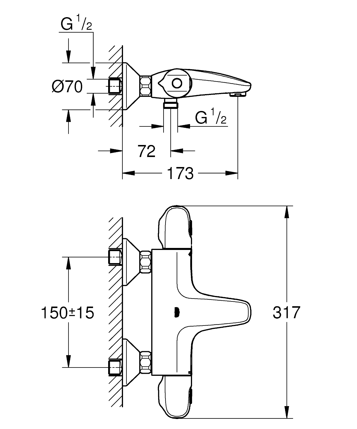ЧертежGrohe Grohtherm 1000 New (34155003)