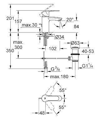 ЧертежGrohe Eurostyle cosmopolitan (3355220E)