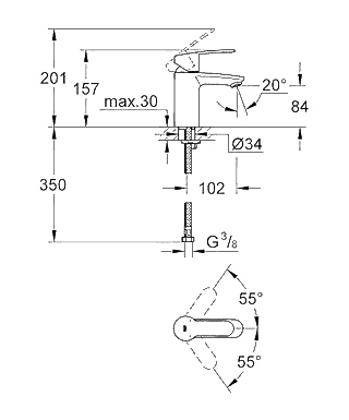 ЧертежGrohe Eurostyle cosmopolitan (3246820E)
