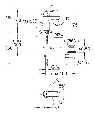 ЧертежGrohe Eurosmart cosmopolitan (3282500E)