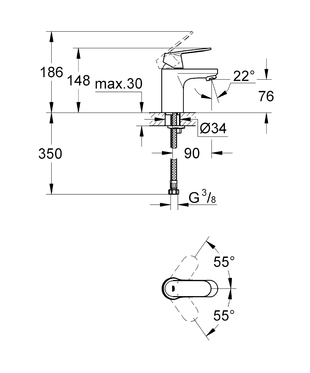 ЧертежGrohe Eurosmart cosmopolitan (32824000)
