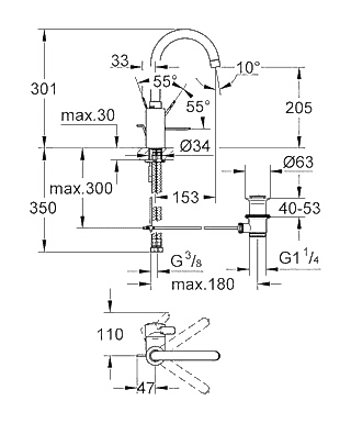 ЧертежGrohe Eurosmart cosmopolitan (32830000)