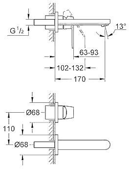 ЧертежGrohe Eurosmart cosmopolitan (19381000)