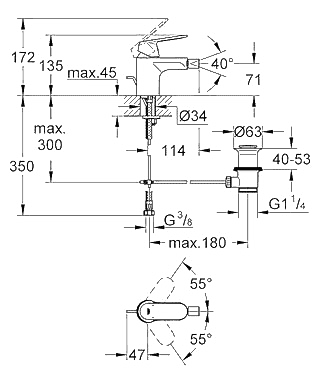 ЧертежGrohe Eurosmart cosmopolitan (32839000)