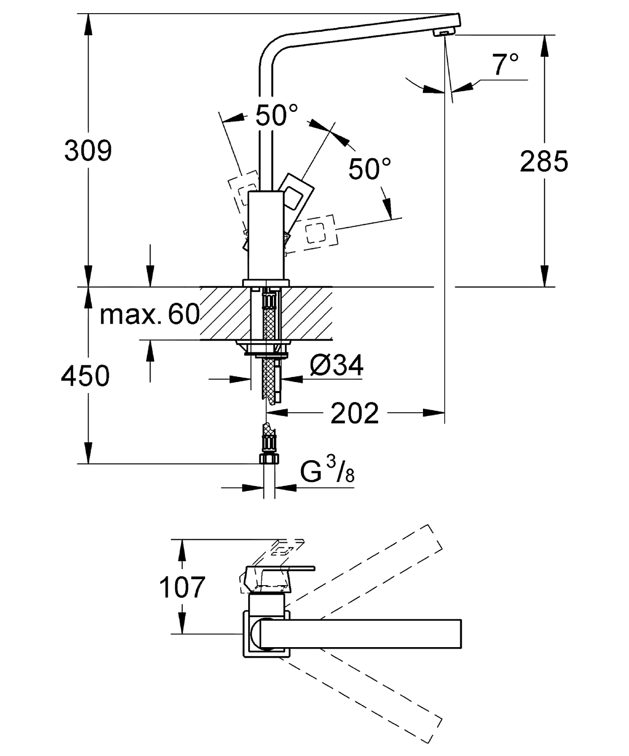 ЧертежGrohe Eurocube (31255000)