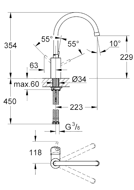ЧертежGrohe Concetto (32661DC1)