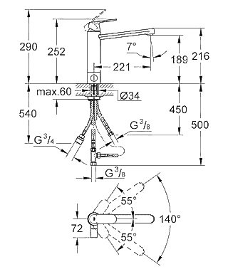 ЧертежGrohe Eurosmart cosmopolitan (30195000)