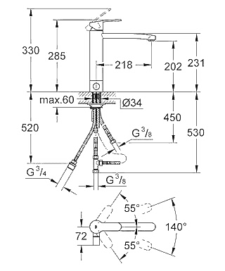ЧертежGrohe Eurostyle cosmopolitan (31153002)