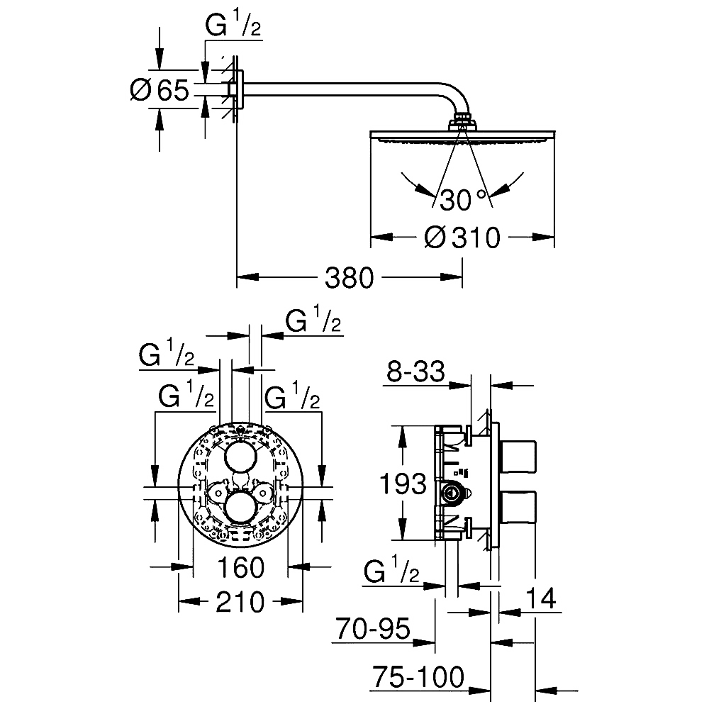 ЧертежGrohe Grohtherm 3000 Cosmopolitan (34571000)