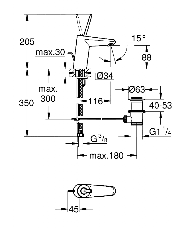 ЧертежGrohe Eurodisc Joy (23425LS0)