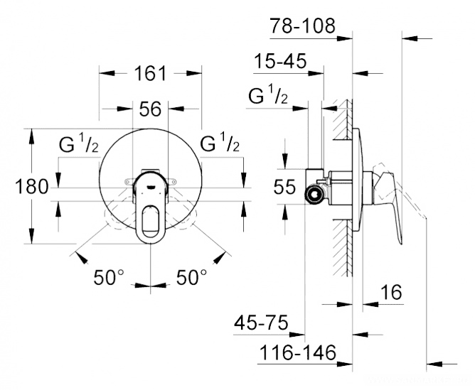 ЧертежGrohe Bau Loop (29080000)