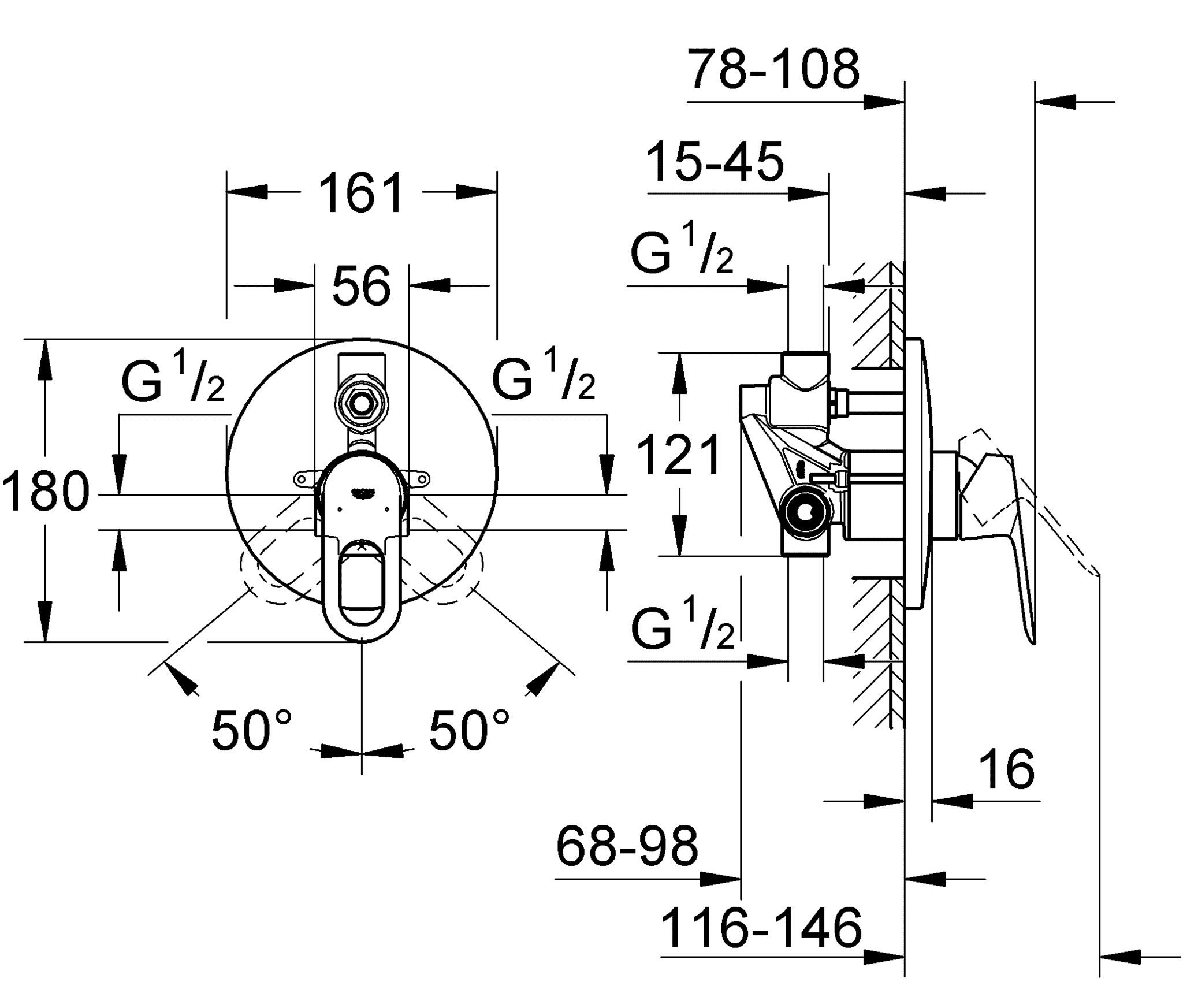 ЧертежGrohe Bau Loop (29081000)