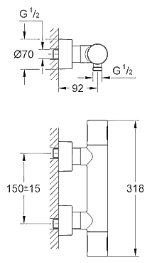 ЧертежGrohe Grohtherm 3000 Cosmopolitan (34274000)