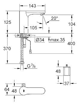 ЧертежGrohe Eurosmart Cosmopolitan E (36327000)