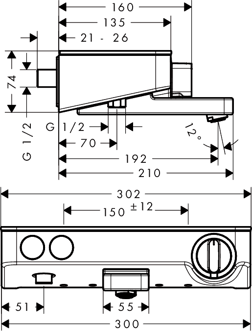 ЧертежHansgrohe ShowerTablet Select 300 (13151400)