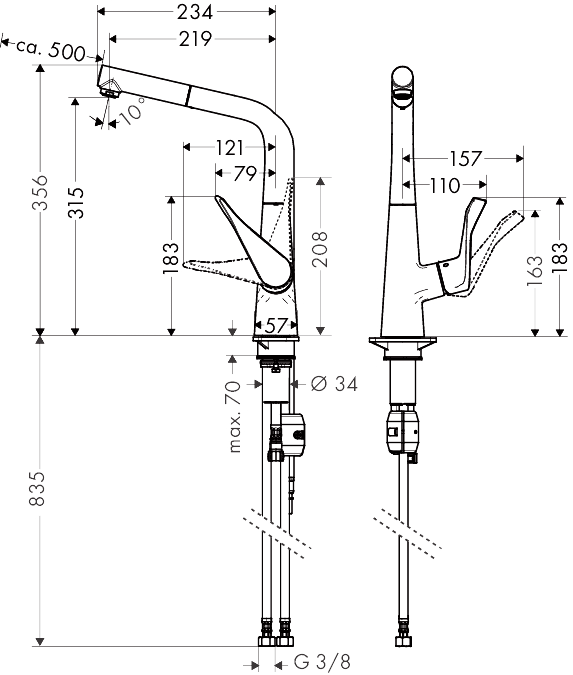 ЧертежHansgrohe Metris (14821000)