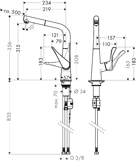 ЧертежHansgrohe Metris (14821800)