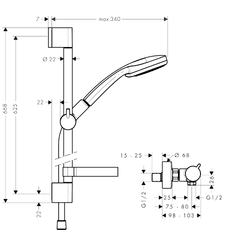 ЧертежHansgrohe Croma 100/Ecostat Comfort (27032000)