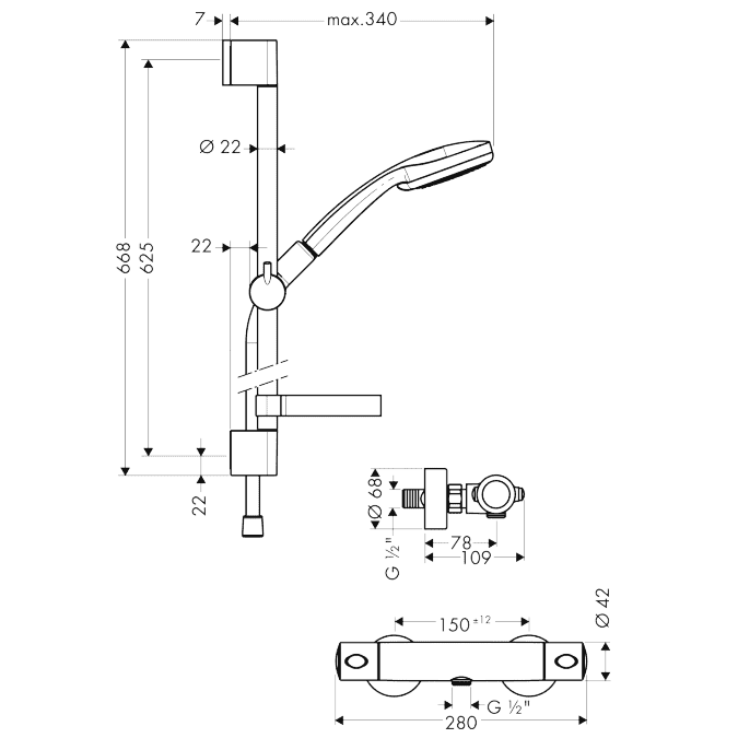 ЧертежHansgrohe Croma 100/Ecostat 1001 SL (27086000)