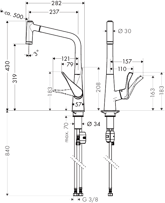ЧертежHansgrohe Metris (14820800)