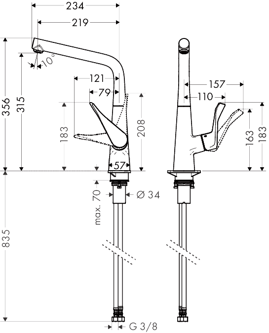 ЧертежHansgrohe Metris (14822000)
